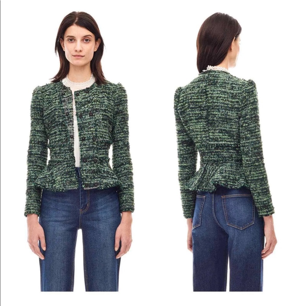 Rebecca Taylor green tweed jacket size 0 EUC